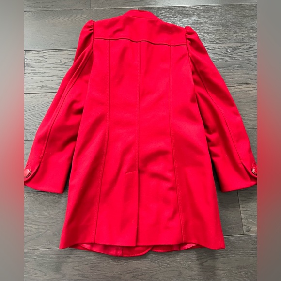 French Connection Womens Red Waterfall Ruffle Double Breasted Pea Coat Sz 10 - Picture 9 of 12